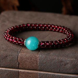 Natural Amazonite Garnet Handmade Unisex Round Beads Healing Reiki Bracelet Gift